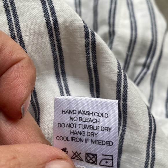 MAJORELLE 100% linen stunning blue and white Yuma striped wrap around dress - Picture 13 of 15